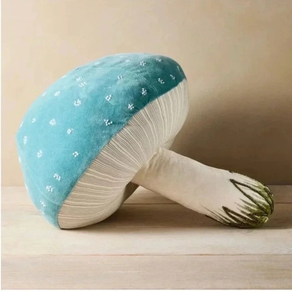 John Derian x Target Beaded Plush Mushroom Novelty Pillow Blue Thanksgiving NWT - Picture 1 of 2